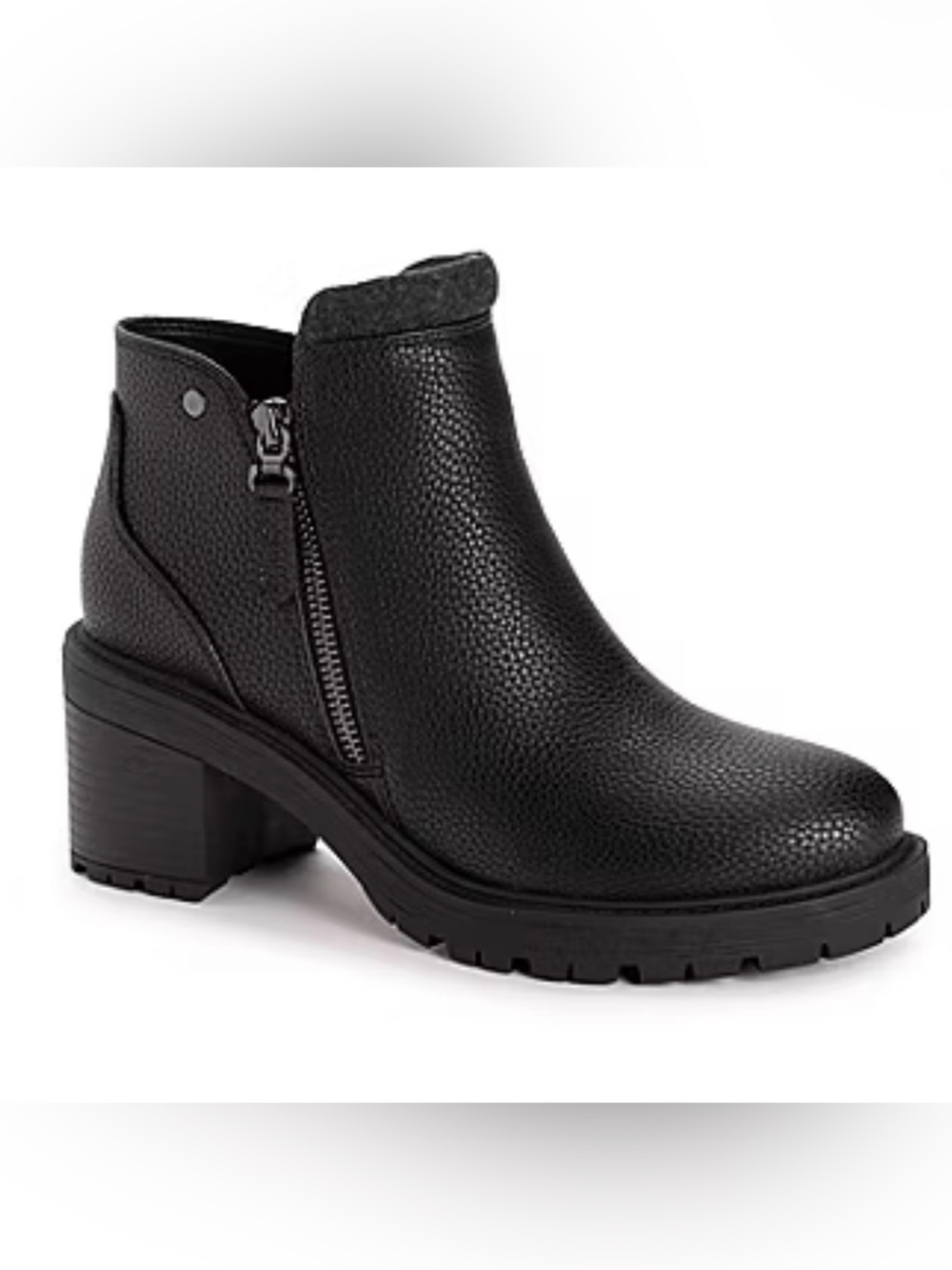 MUK LUKS || Lia Black Textured Ankle Block Heel Booties. 11